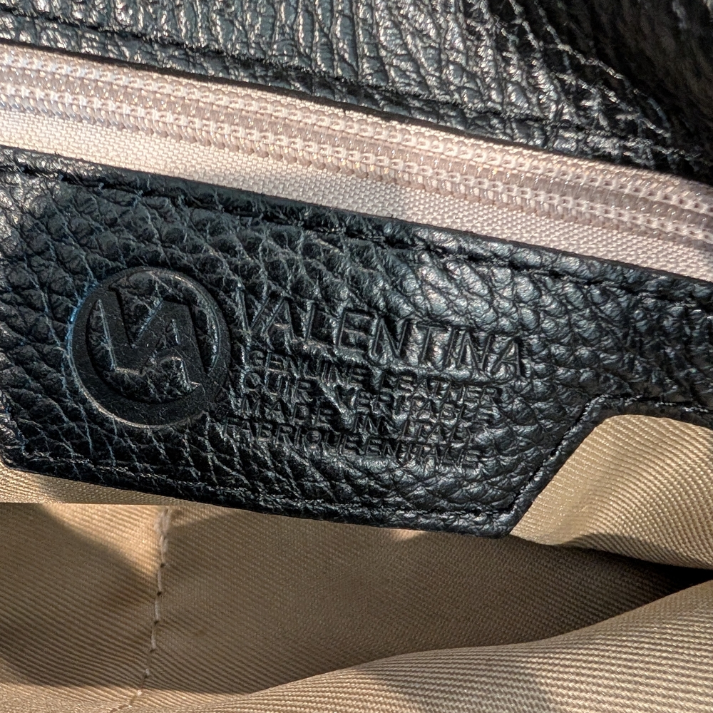 Valentina Black Leather Shoulder Bag with Tan Straps - Picture 9 of 9
